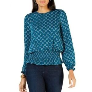 Michael Kors Teal Paisley Long Sleeve Blouse Size XS